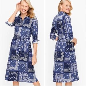 Talbots Petites Weekend Shirt Dress Bandana Print Full‎ Button Down Belted 10P